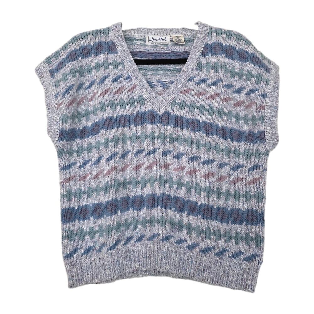 Vintage Geometric Knit Sweater Vest Womens M Multicolor Cosby 80s Wool Blend